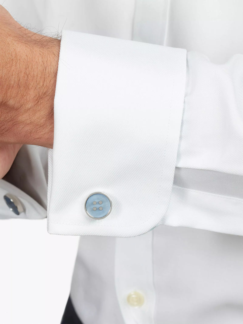 Simon Carter blue catseye button cufflinks, silver toned, gift box - British product
