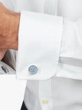 Simon Carter blue catseye button cufflinks, silver toned, gift box - British product