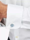 Simon Carter blue catseye button cufflinks, silver toned, gift box - British product