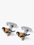 Simon Carter enamelled goldfinch cufflinks, imported from the UK