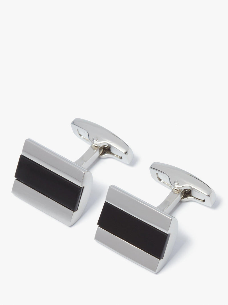 Simon Carter half barrel onyx cufflinks in silver and black (British brand)