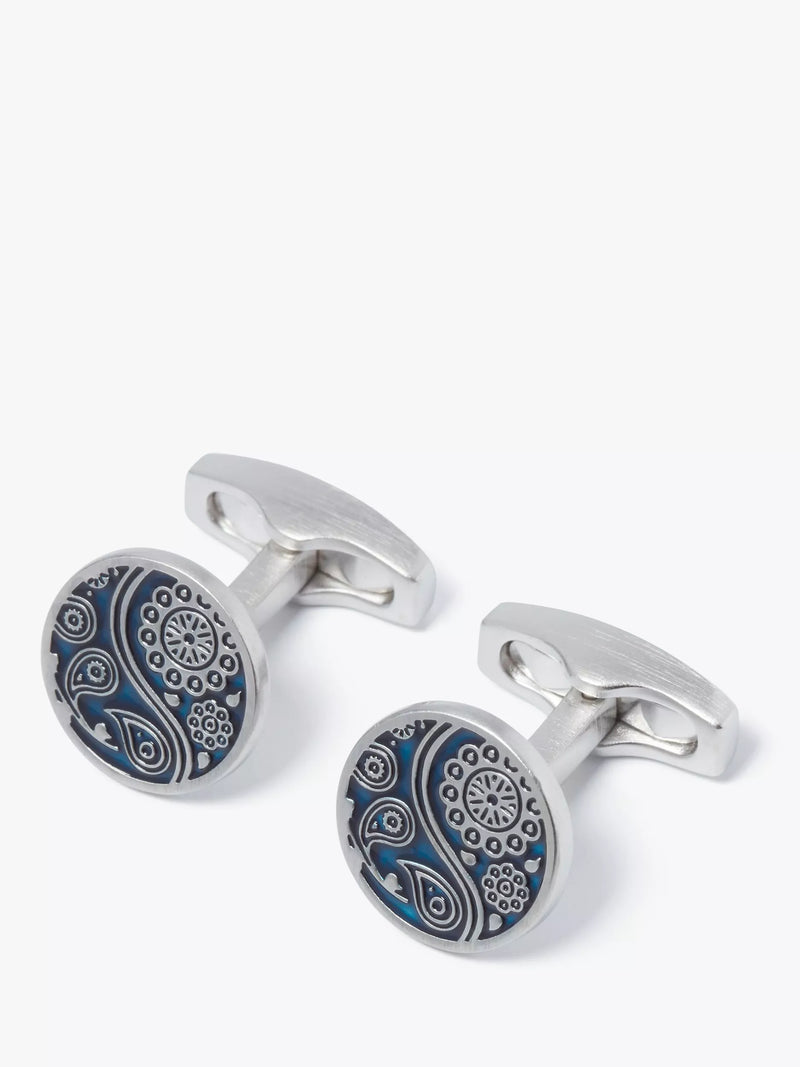Simon Carter navy paisley cufflinks with enamel (British brand)
