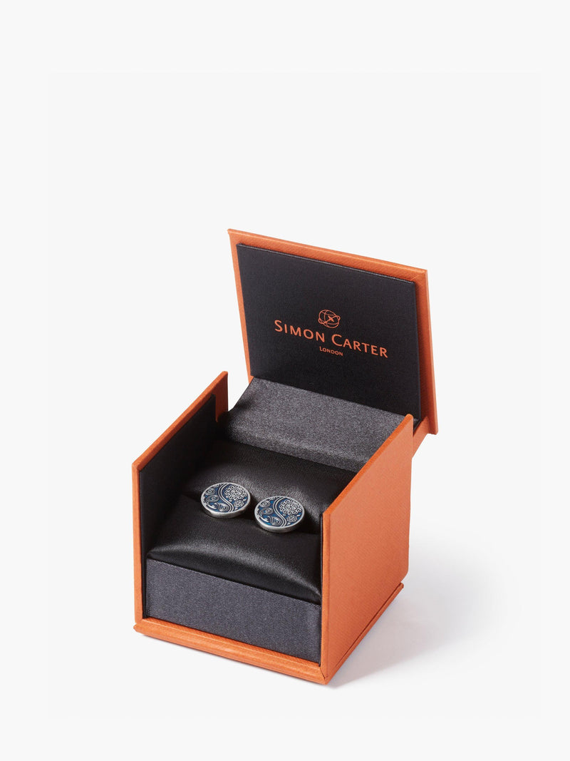 Simon Carter navy paisley cufflinks with enamel (British brand)