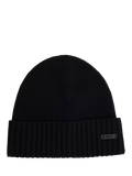 BOSS Fati Wool Ribbed Beanie Hat, Black