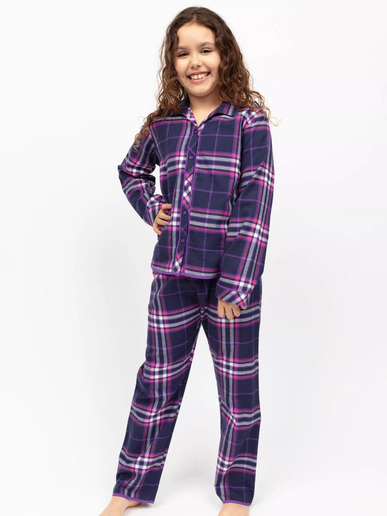 Minijammies Kids' Check Cotton Pyjama Set, Navy/Multi