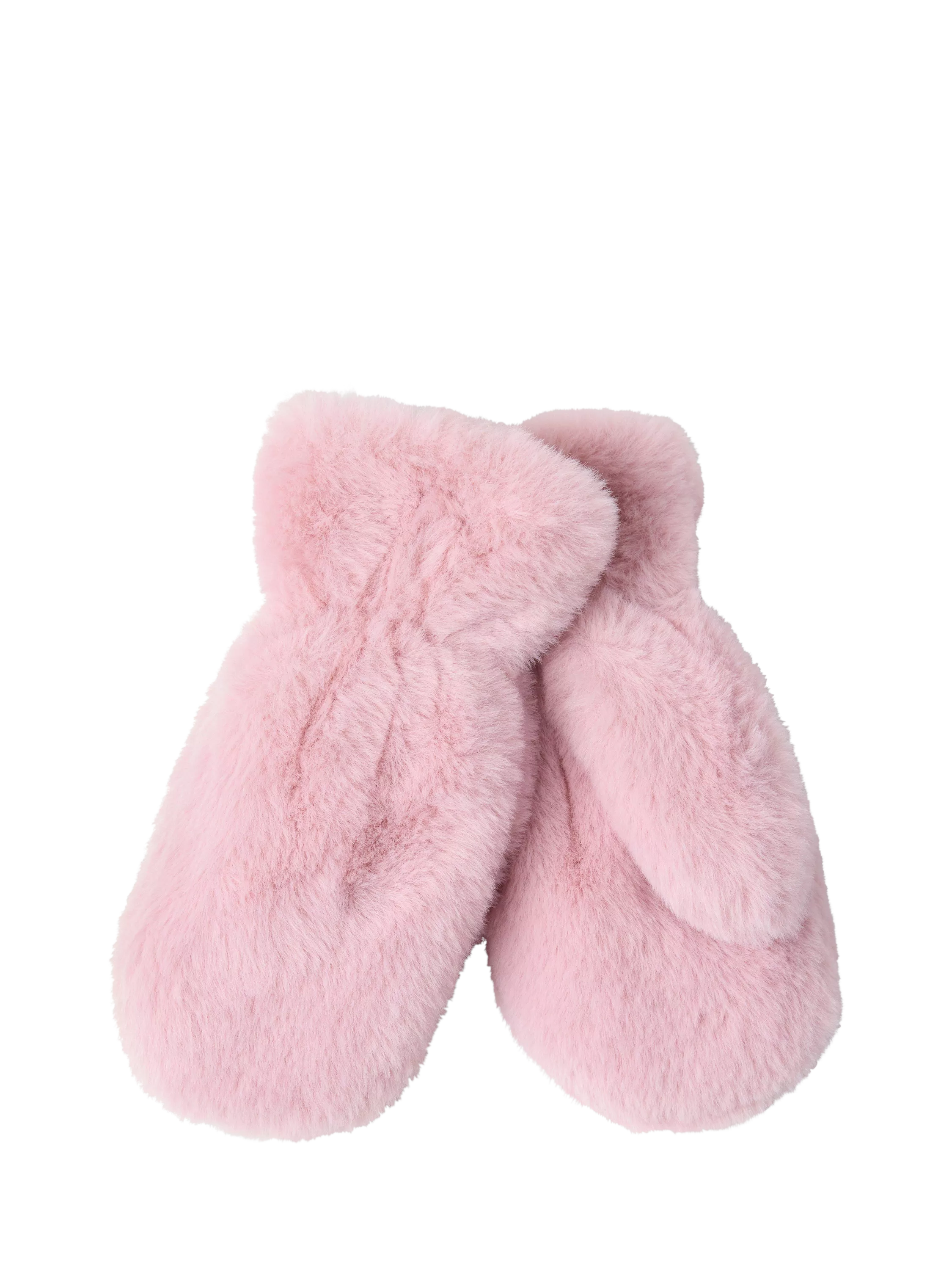 Lindex kids faux fur mittens dusty pink, UK version