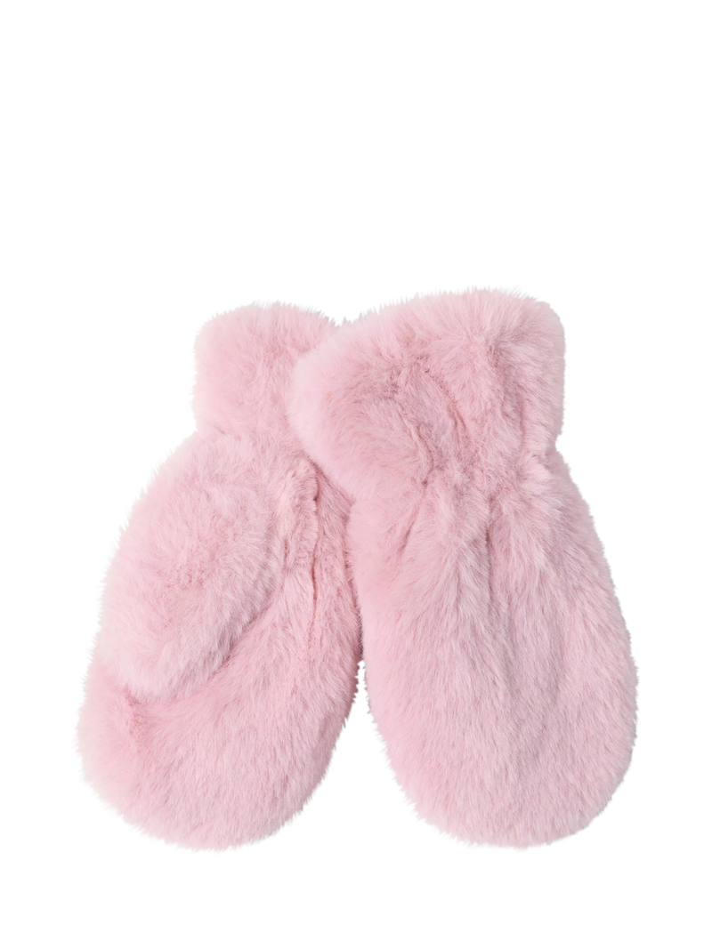 Lindex kids faux fur mittens dusty pink, UK version
