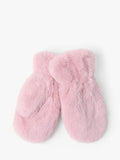 Lindex kids faux fur mittens dusty pink, UK version