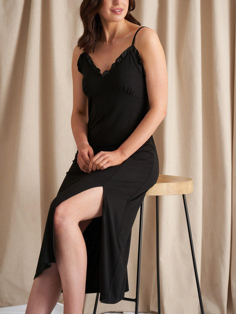 Pretty You London Bamboo Frill Chemise in black, imported from the UK