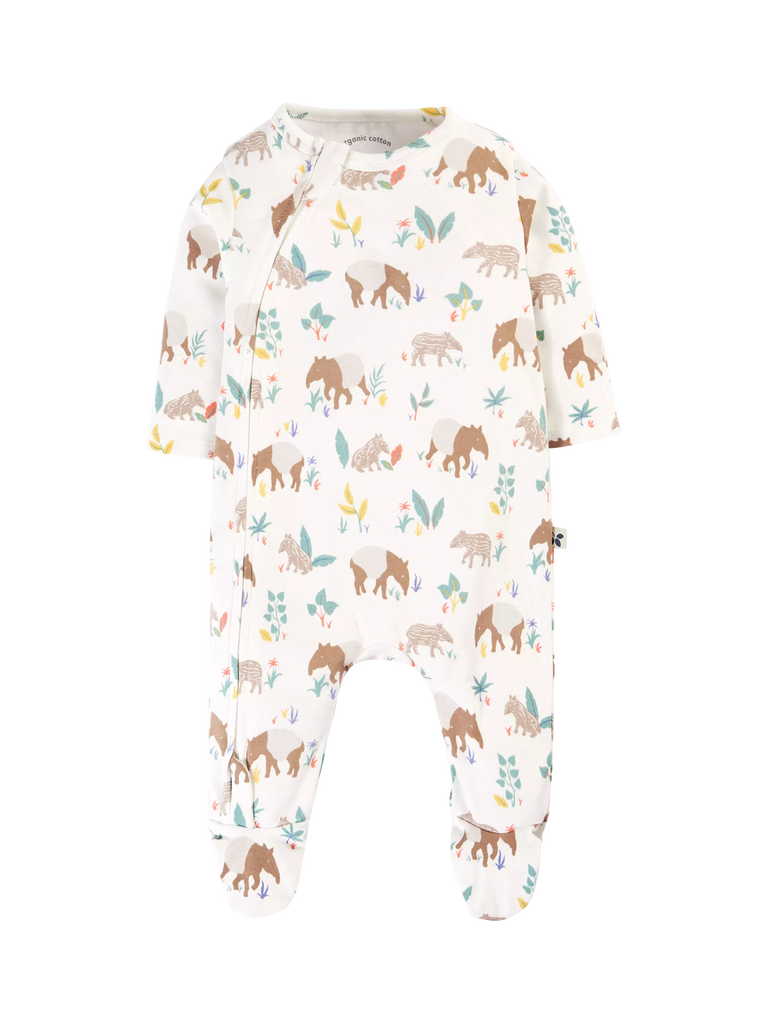 Frugi Baby Kimono Zip Organic Cotton Sleepsuit, Tapir Time