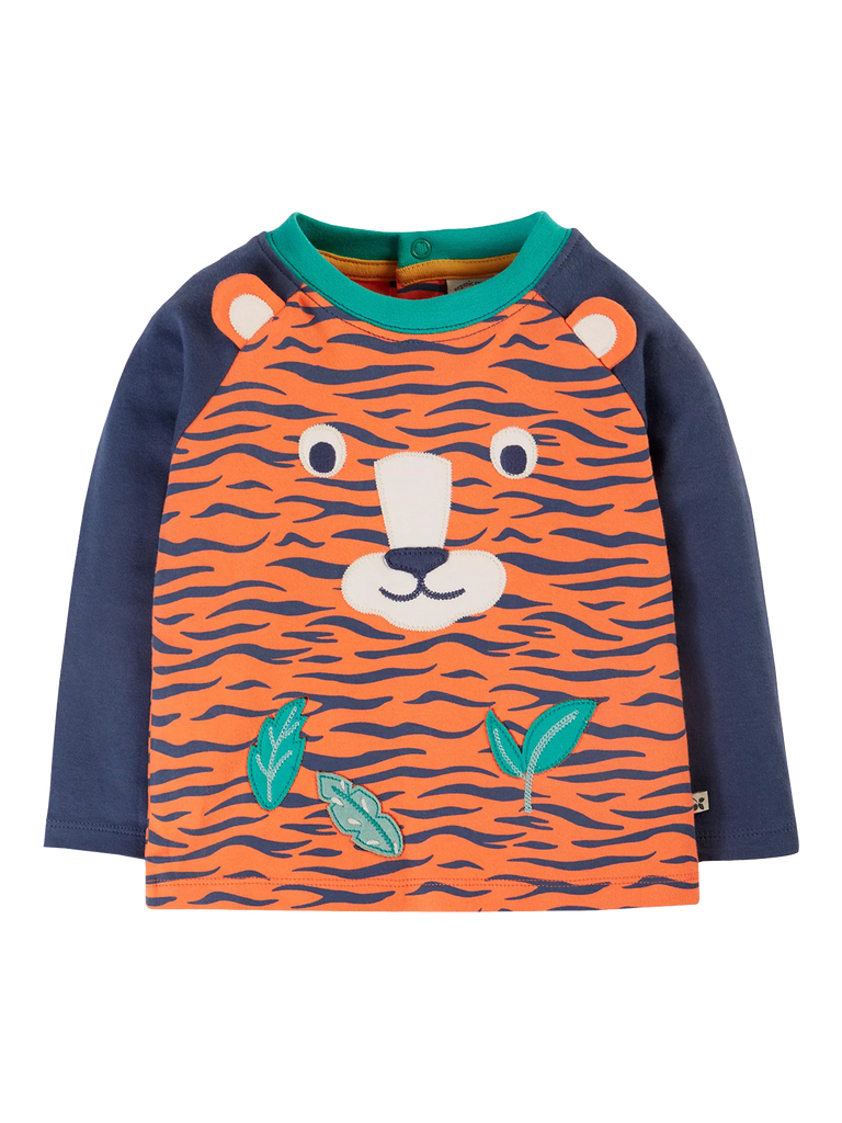 Frugi Baby Happy Organic Cotton Raglan Top, Orange/Multi