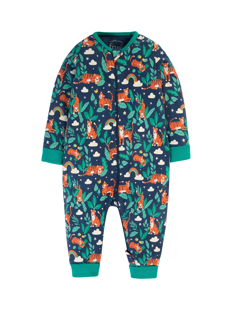 Frugi Kids' Zelah Tiger Zip Up All In One, Multi