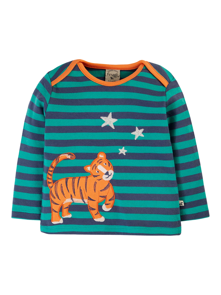 Frugi Kids' Bobby Organic Cotton Applique Top, Green