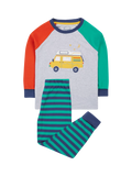 Frugi Kids' Jamie Jim Jams Organic Cotton Pyjama Set, Iguana Stripe/Camper