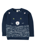 Frugi Baby Cat Knit Organic Cotton Jumper, Navy Blue