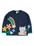 Frugi Kids' Reva Organic Cotton  Applique Cardigan, Navy/Multi