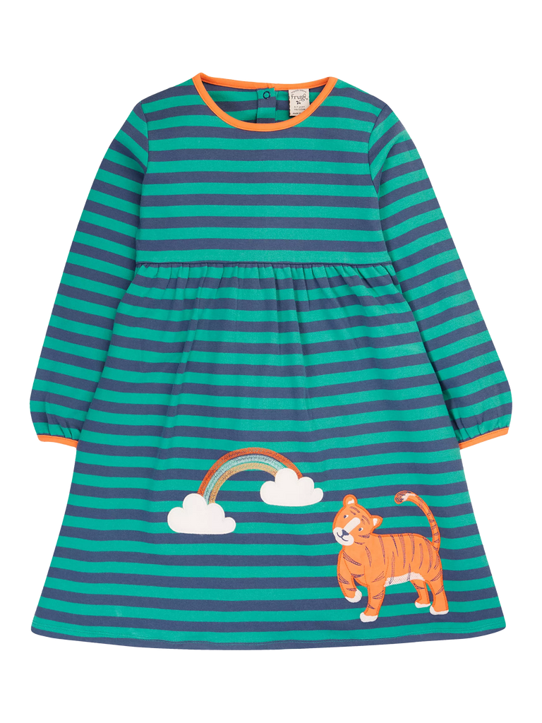 Frugi Kids' Dolcie Organic Cotton Stripe Dress, Iguana/Multi