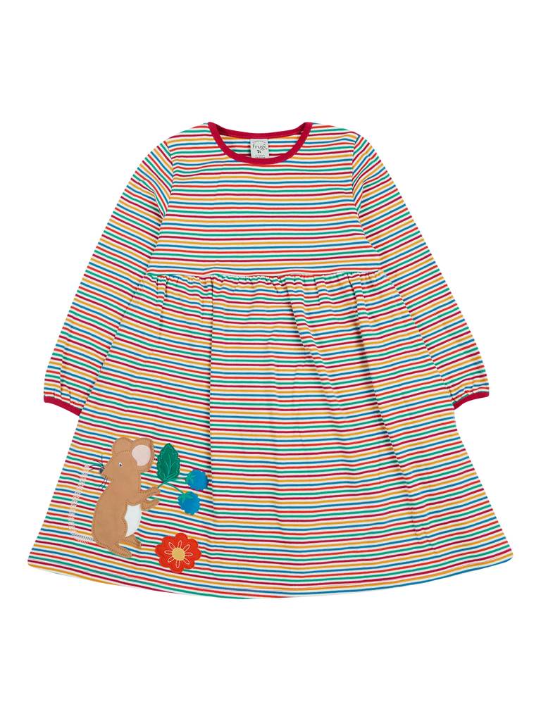 Frugi Kids' Dolcie Organic Cotton Stripe Dress, Lingonberry/Multi