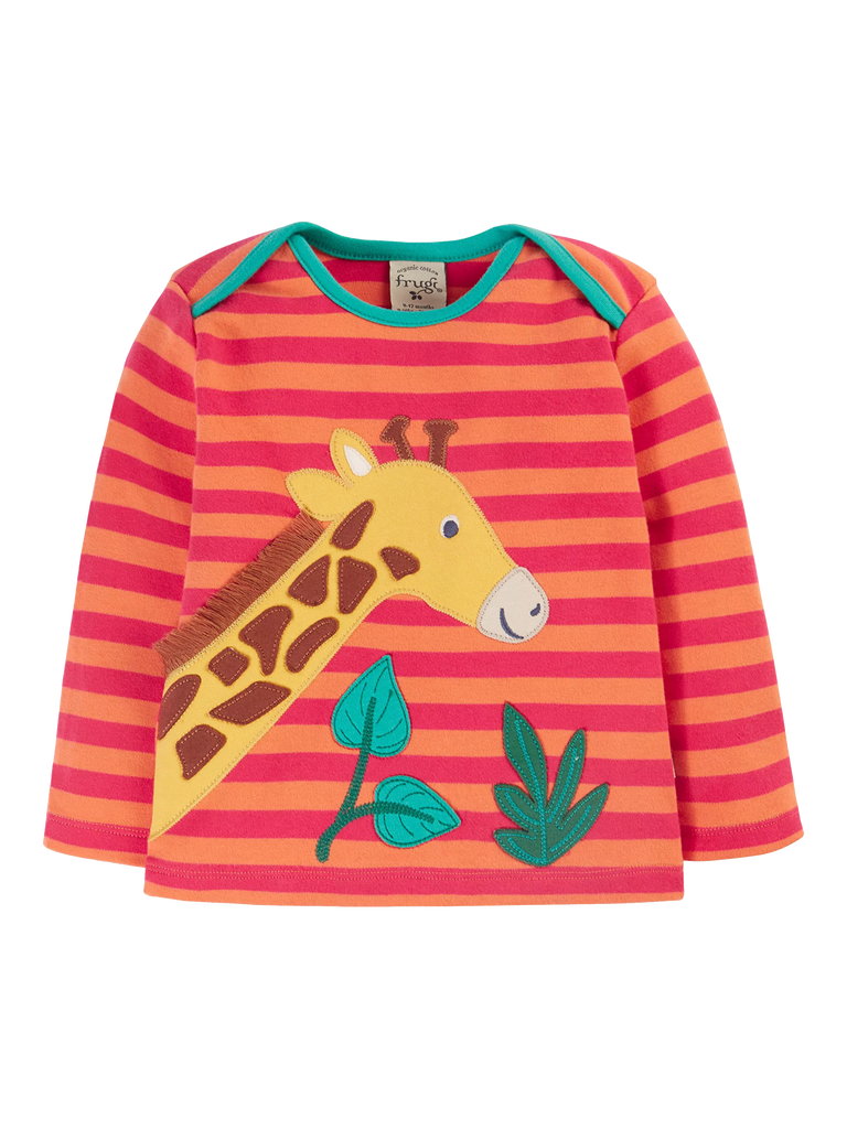 Frugi Kids' Bobby Organic Cotton Applique Top, Cantaloupe/Multi