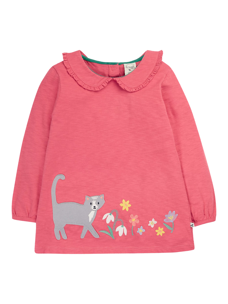 Frugi Kids' Victoria GOTS Organic Cotton Tunic Top, Petal/Cat