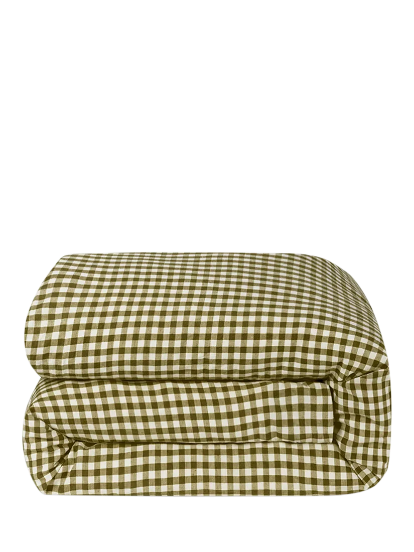 Piglet in Bed Gingham Linen Blend duvet cover, imported from the UK