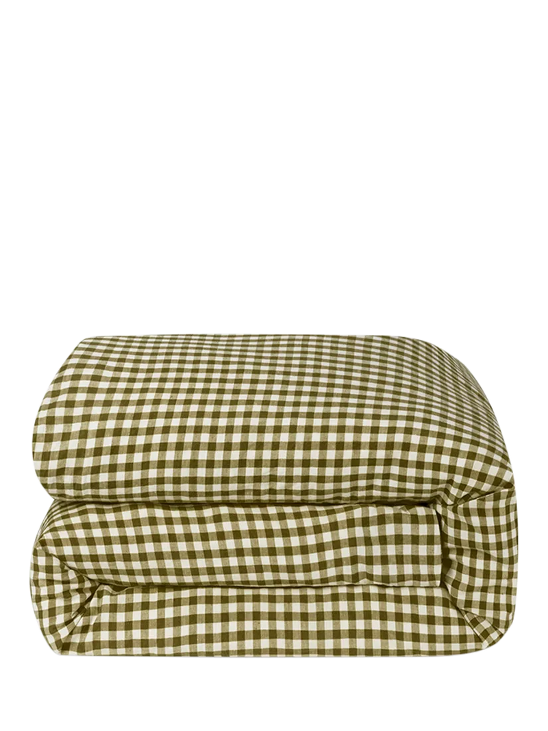 Piglet in Bed Gingham Linen Blend duvet cover, imported from the UK