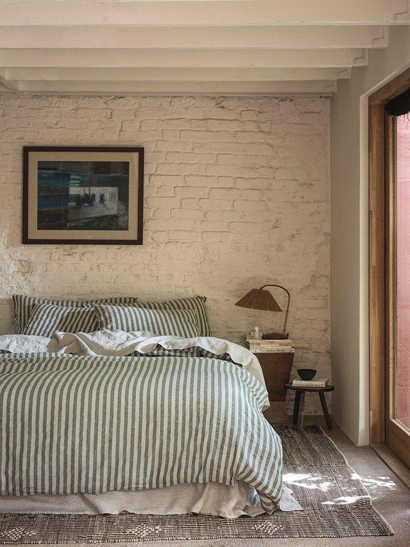 Piglet in Bed Streifen Bettwäsche aus Leinenmischung, Doppelbett – britisches Produkt