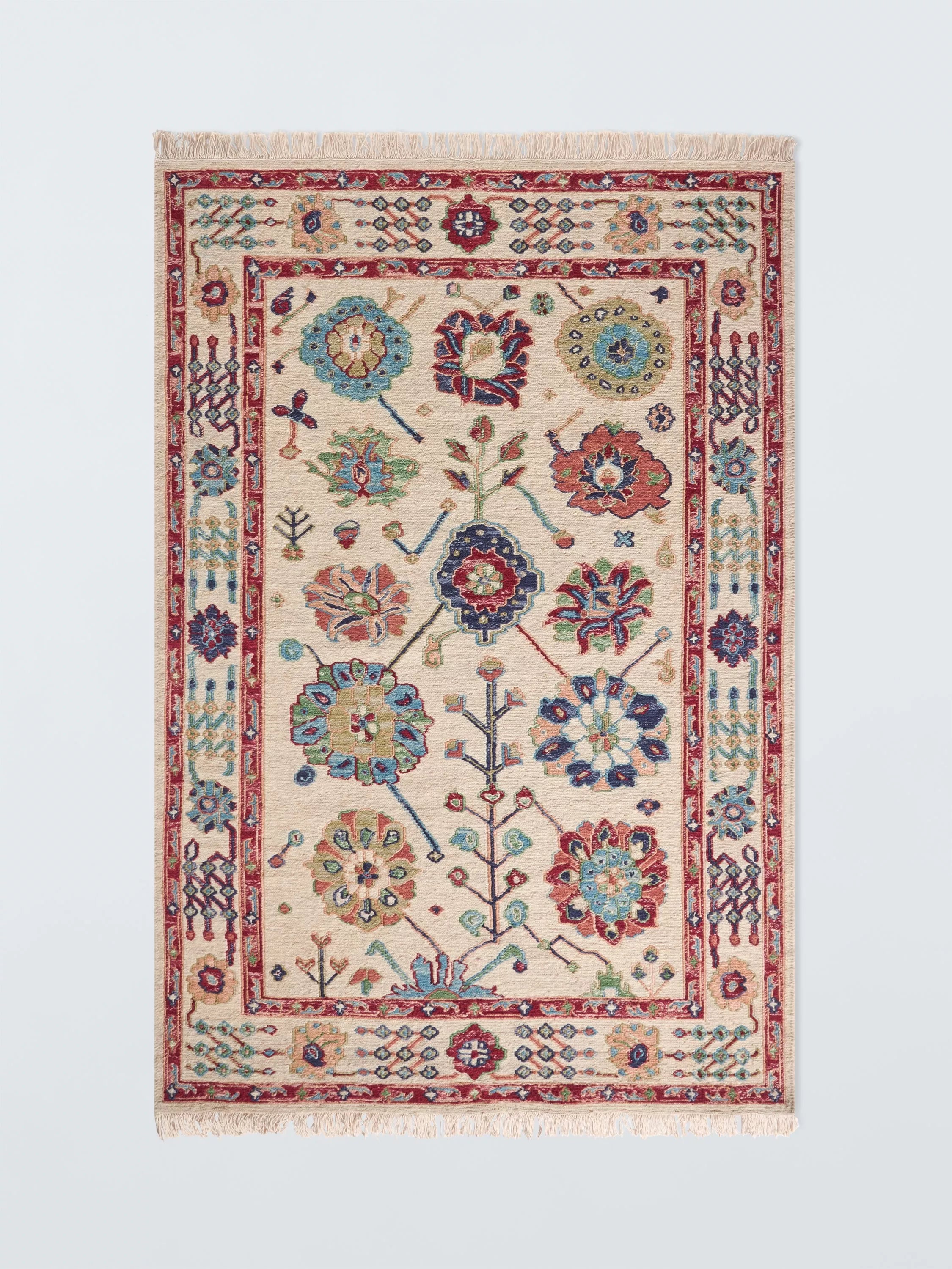 John Lewis Sumak Suzani Hand Knotted Floral Wool Rich Rug, Natural/Multi, L150 x W90cm