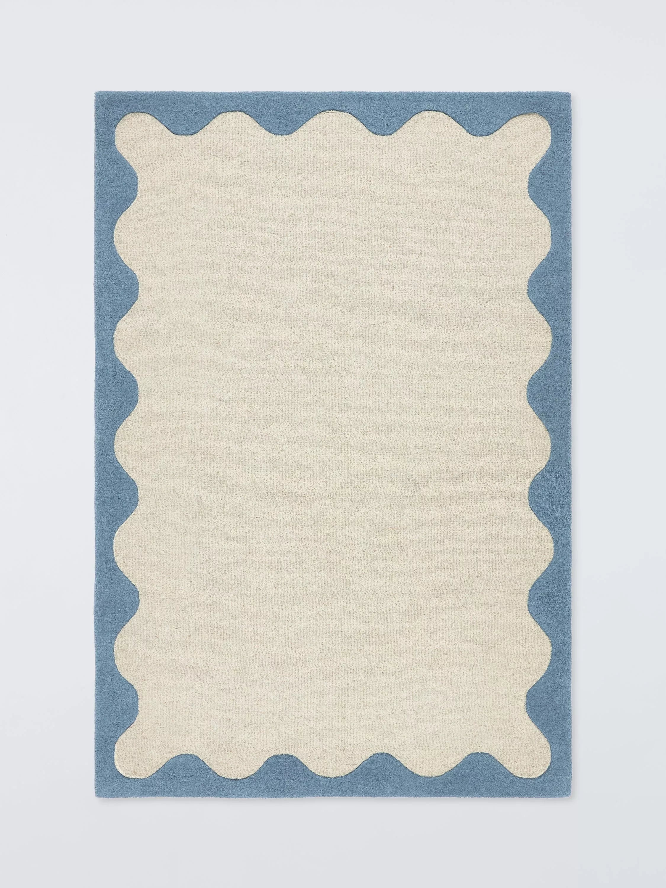 John Lewis Pure Wool Scallop Rug, Lake Blue, L150 x W90cm