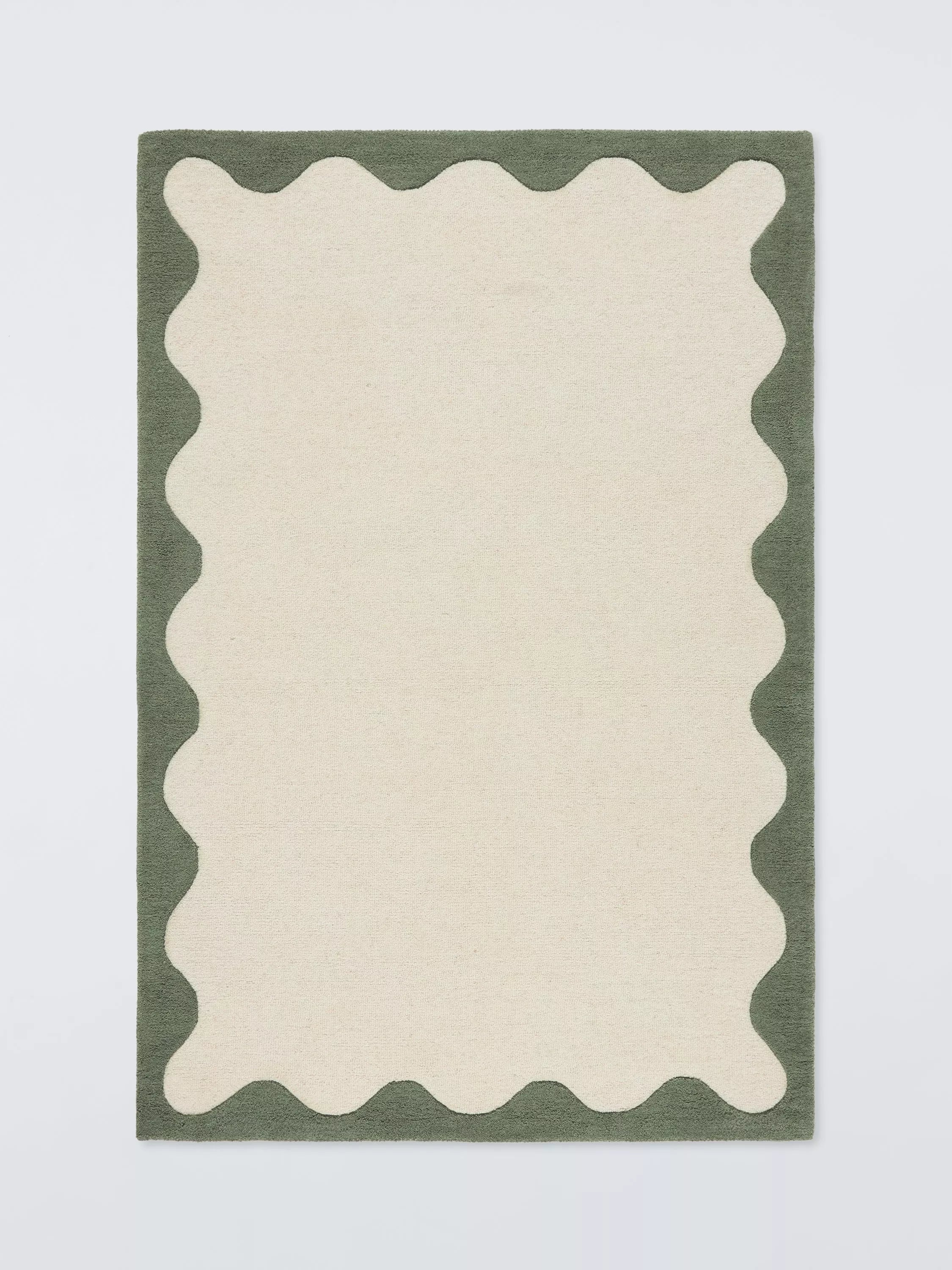 John Lewis Pure Wool Scallop Rug, Myrtle Green, L150 x W90cm