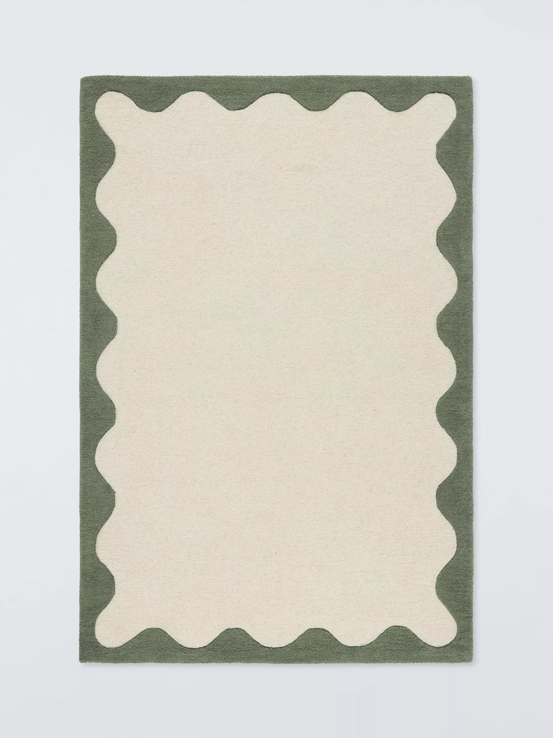 John Lewis Pure Wool Scallop Rug, Myrtle Green, L150 x W90cm