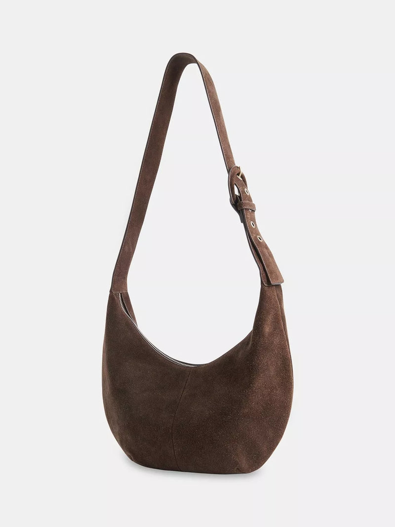 Whistles Sia curved crossbody suede bag chocolate - British product
