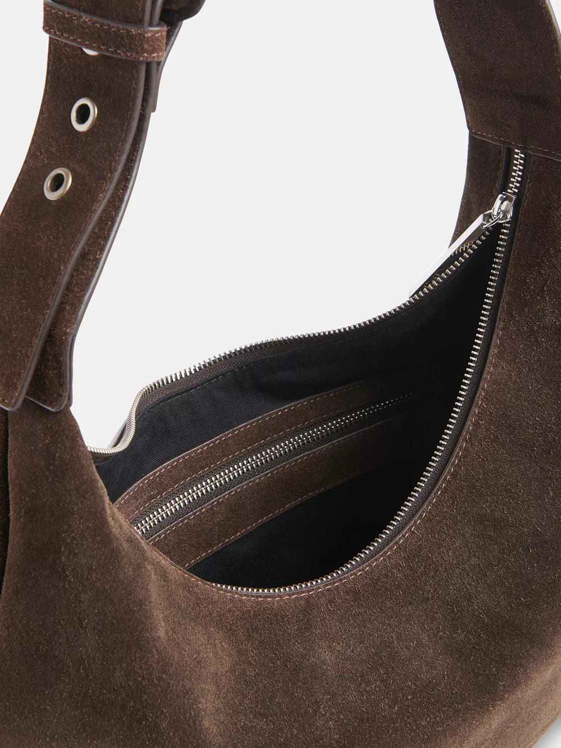 Whistles Sia curved crossbody suede bag chocolate - British product