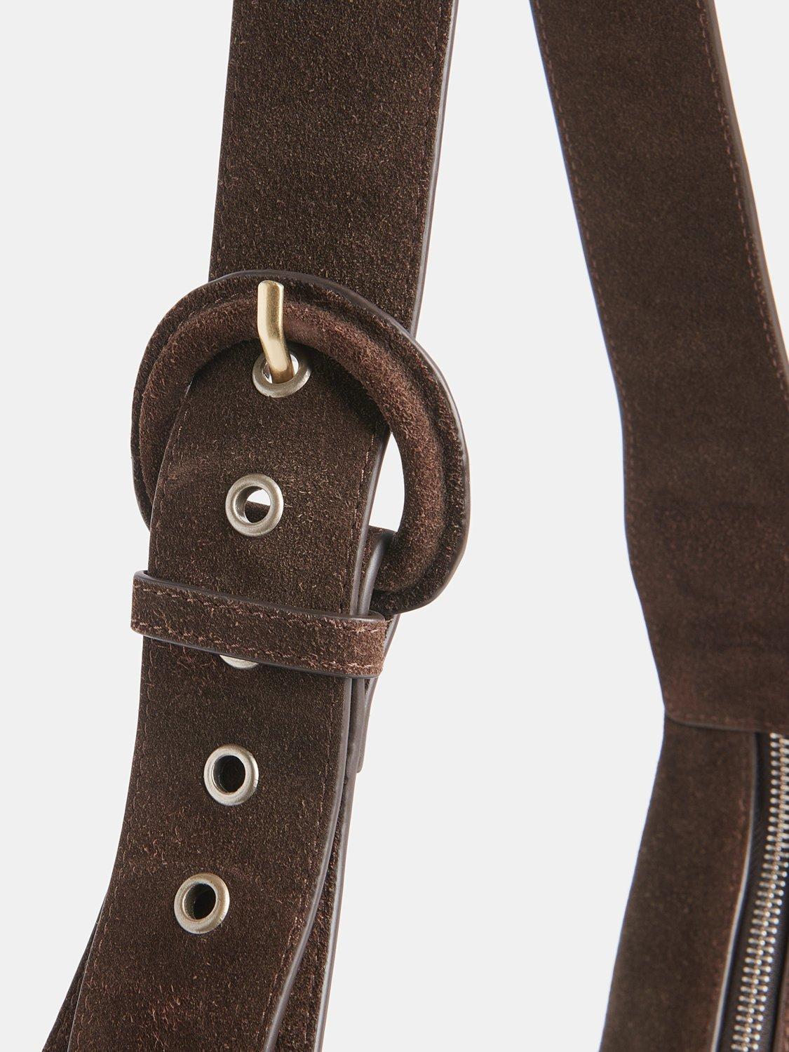 Whistles Sia curved crossbody suede bag chocolate - British product