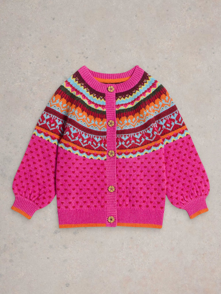 White Stuff Kids' Fair Isle Wool Blend Cardigan, Pink/Multi