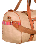 KOY Explorer tan duffle bag with hand-woven Kikoy fabric (British brand)