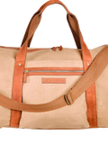 KOY Explorer tan duffle bag with hand-woven Kikoy fabric (British brand)