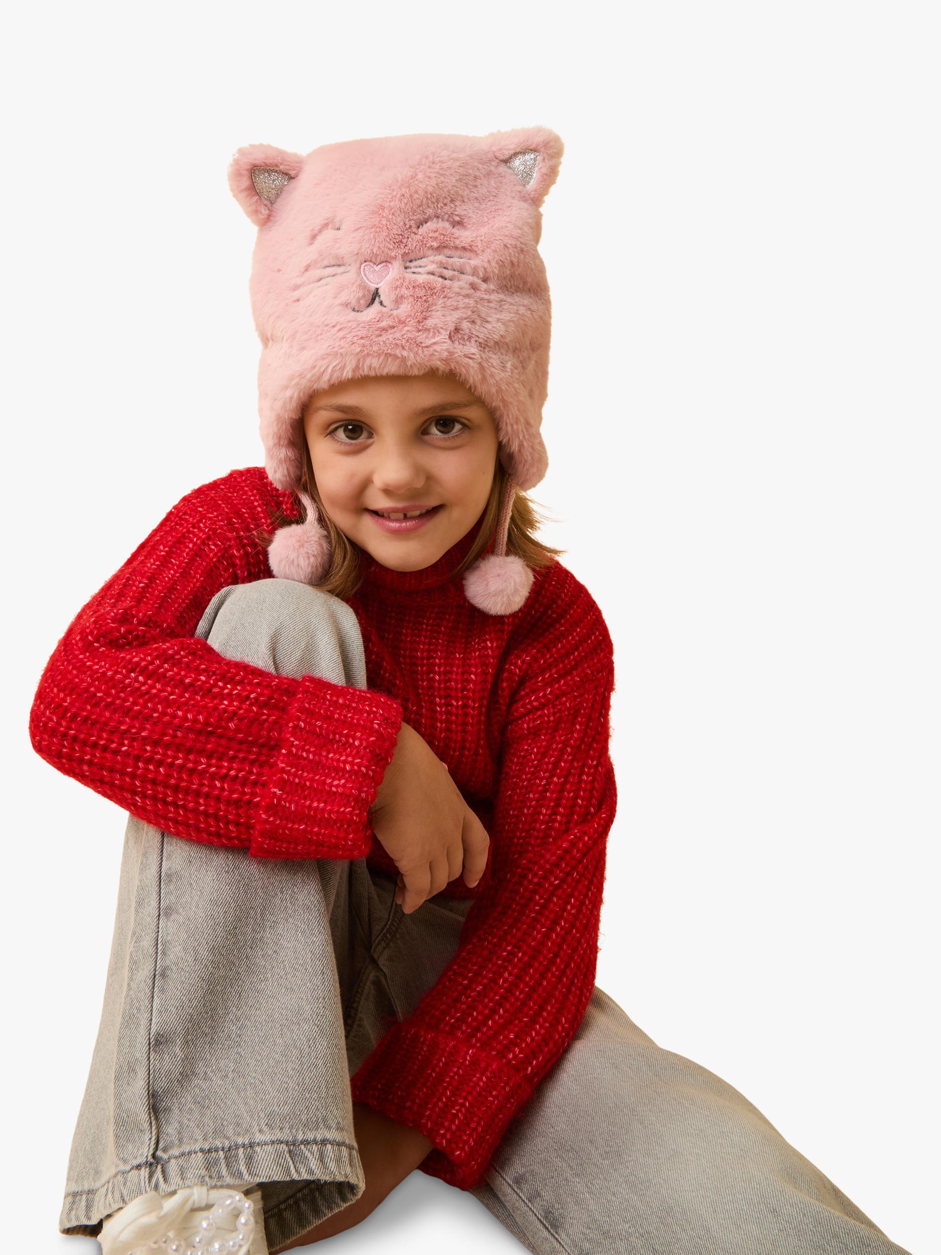 Flauschige Katzen-Trapper-Mütze von Angels by Accessorize für Kinder in Pink, UK-Version