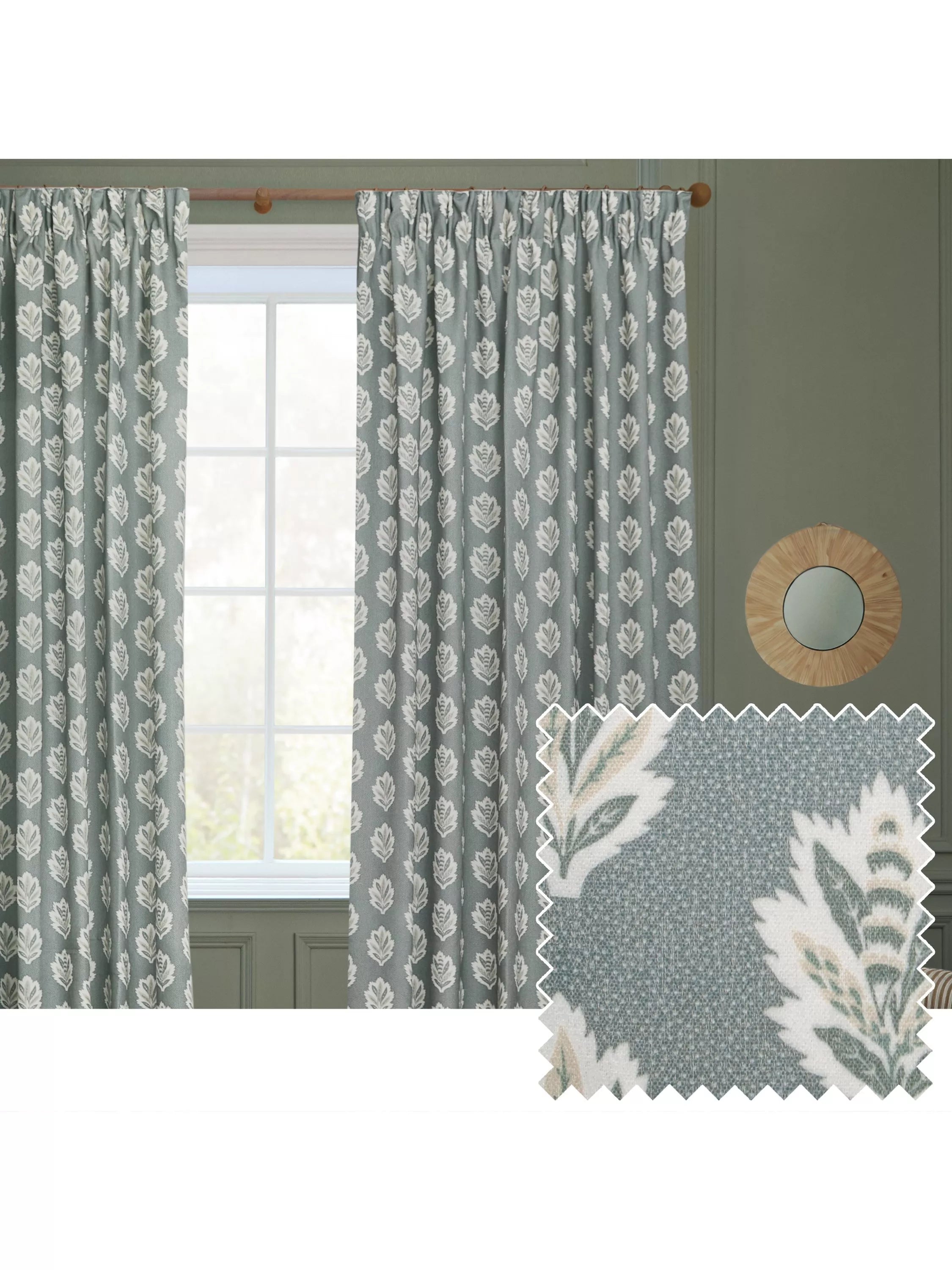 Sanderson Sessile Leaf pencil pleat curtains pair 137x117cm (British brand)