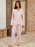 Chelsea Peers Recycled Jersey Striped Pyjama Set, Pink/White