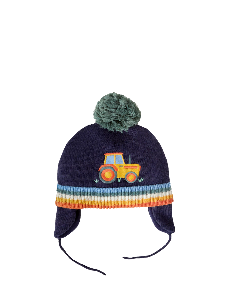 JoJo Maman Bébé Kids' Tractor Applique Bobble Hat, Navy/Multi