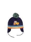 JoJo Maman Bébé Kids' Tractor Applique Bobble Hat, Navy/Multi