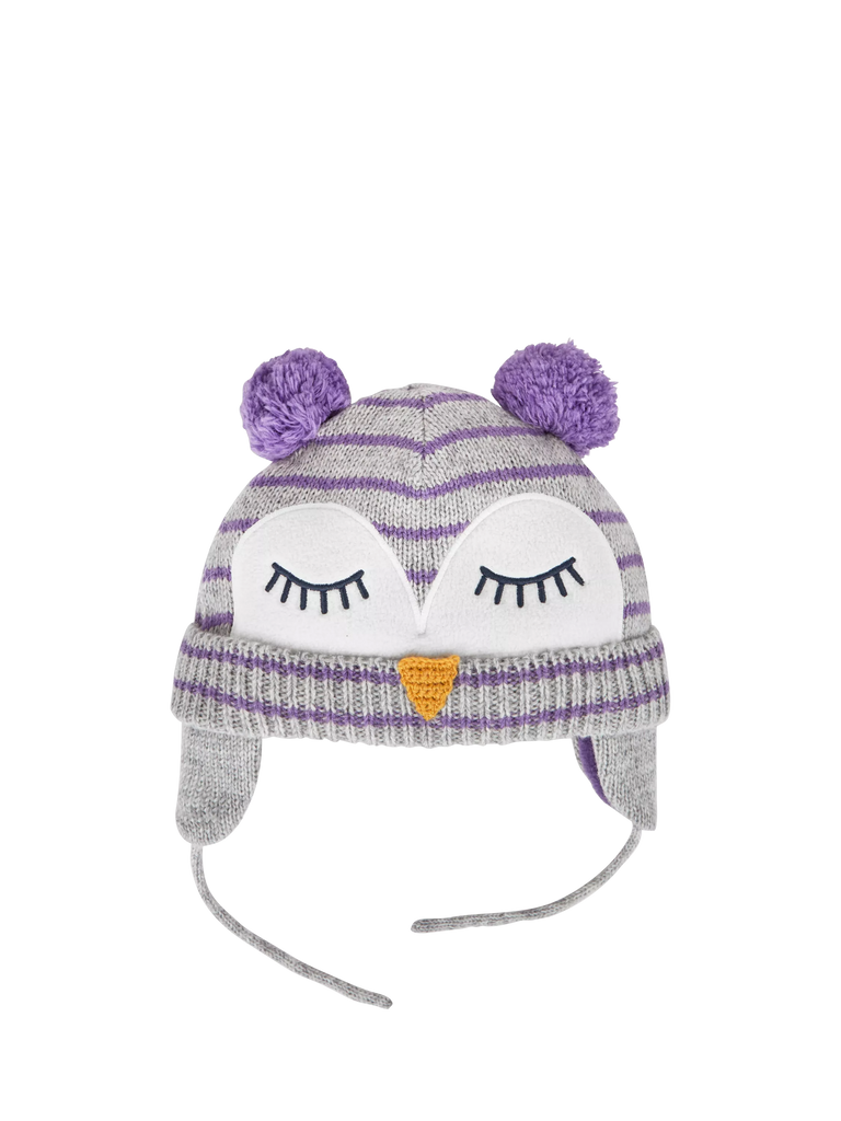 JoJo Maman Bébé Kids' Stripe Owl Hat, Marl Grey/Multi