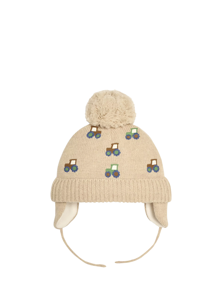 JoJo Maman Bébé Kids' Tractor Embroidered Hat, Beige/Multi