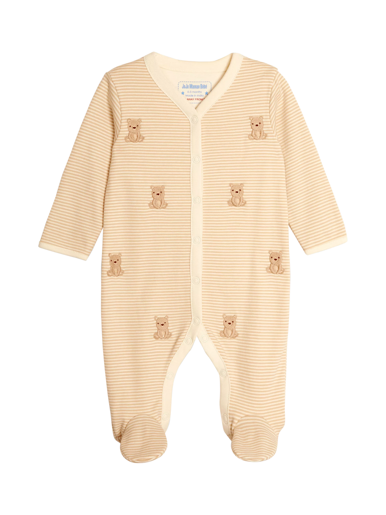 JoJo Maman Bébé Baby Bear Embroidered Sleepsuit, Multi