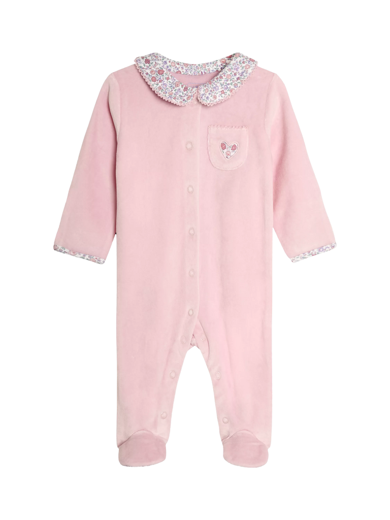 JoJo Maman Bébé Baby Ditsy Velour Sleepsuit, Pink