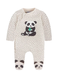 JoJo Maman Bébé Baby Panda Applique Sleepsuit, Stone/Black