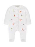 JoJo Maman Bébé Baby Cotton Woodland Embroidered Sleepsuit, Cream/Multi