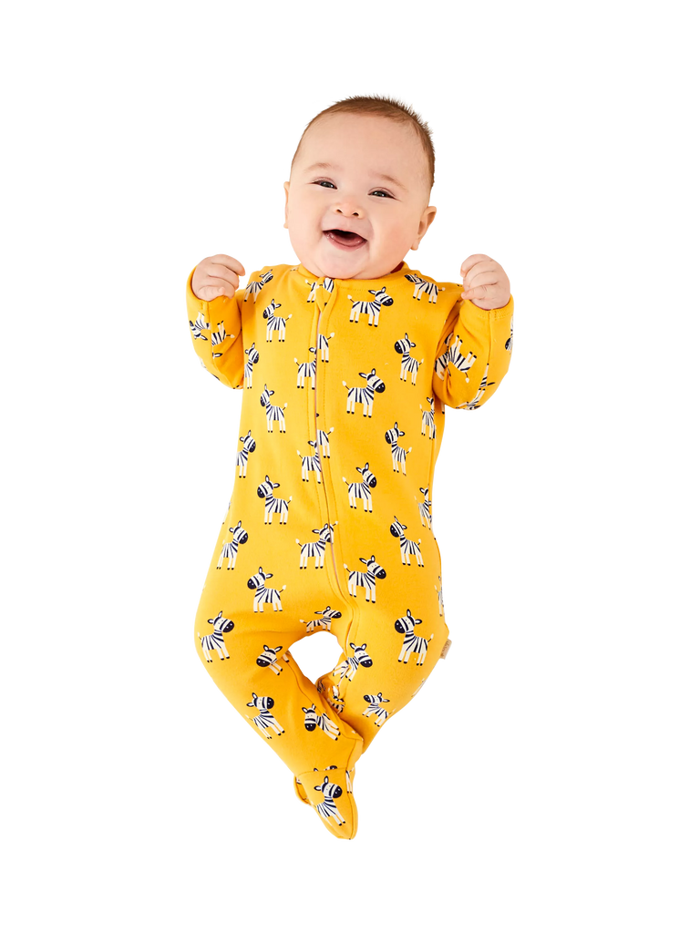 JoJo Maman Bébé Baby Zebra Print Zip Sleepsuit, Mustard/Multi