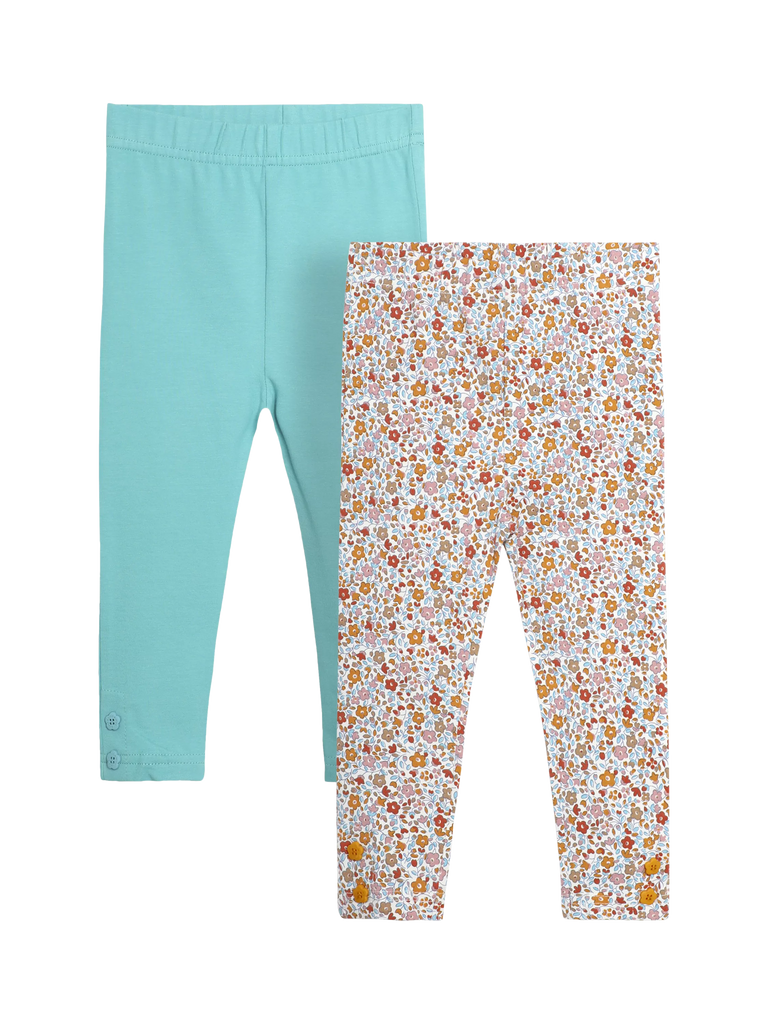 JoJo Maman Bébé Kids' Cotton Stretch Leggings, Pack of 2, Teal